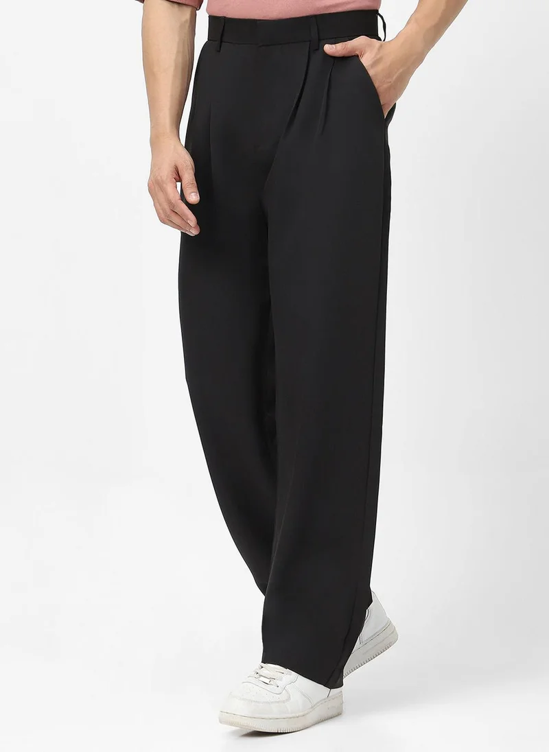 Urbano Fashion  Urbano Fashion Men's Black Loose Baggy Fit Solid Korean Pants Stretchable for Men | Best Price UAE